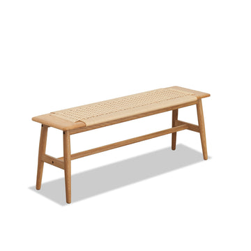 Woven Oak Dining Bench with Handwoven Cane Seat
