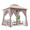 Double-Roof Patio Gazebo with Netting & Privacy Screens