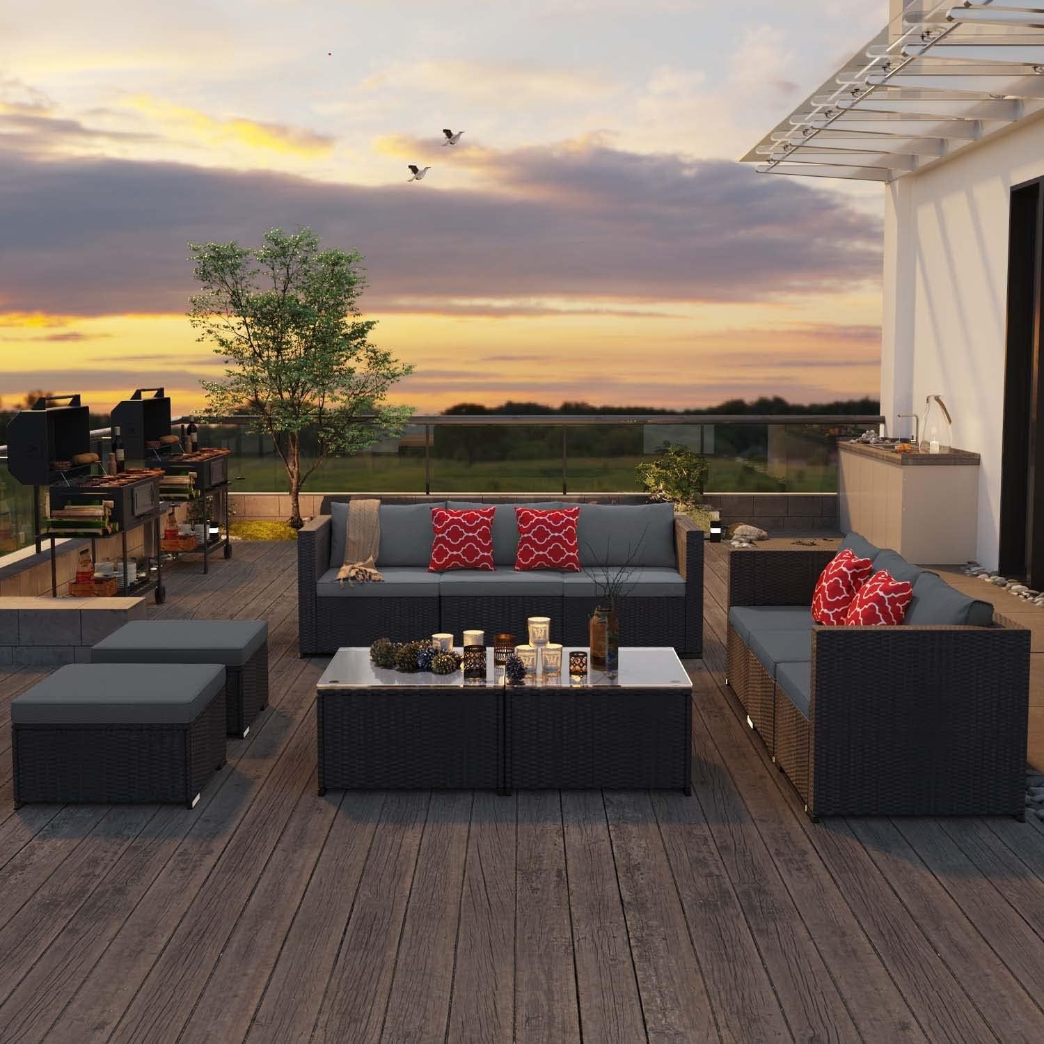 Wicker Patio Sectional Set — 5 Piece Gray