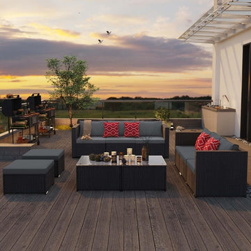 Outdoor Patio Conversation Set All Weather Gray Sectional