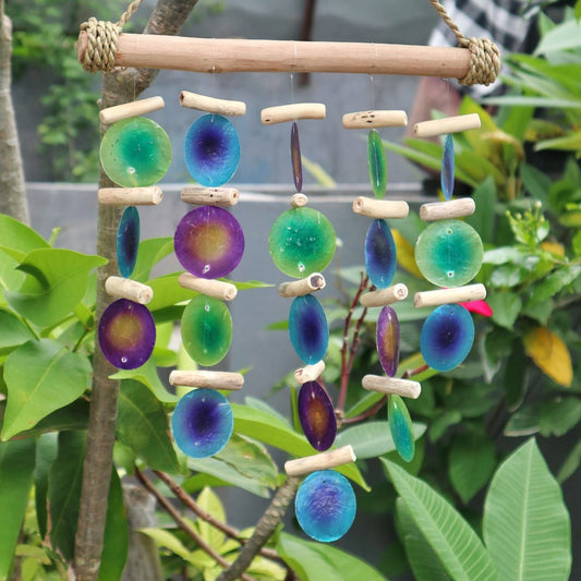Green & Purple Driftwood & Capiz Shell Wind Chime