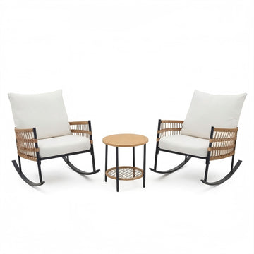 3-Piece Patio Rocking Chair Set with Resin Wicker & Bistro Table