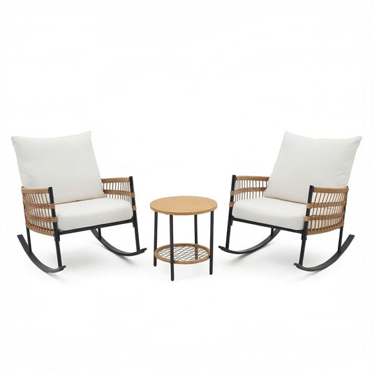 3-Piece Patio Rocking Chair Set with Resin Wicker & Bistro Table