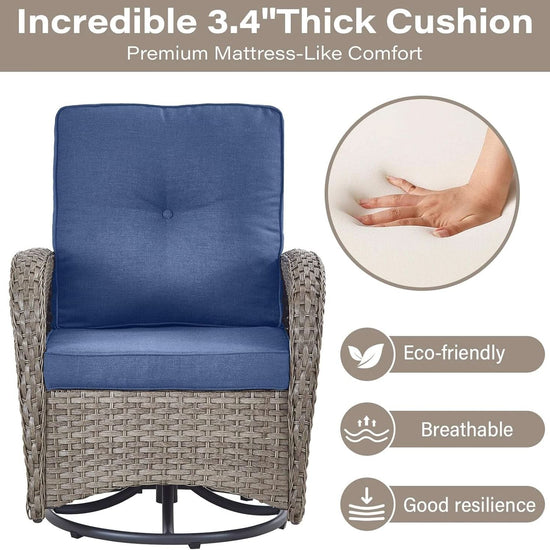 Outdoor Natural Wicker Swivel Patio Chairs Set With Glass Top Side Table-3