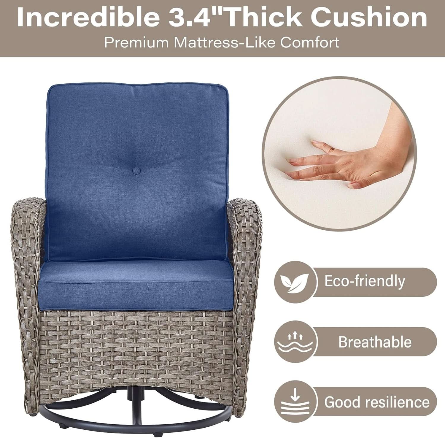 Outdoor Natural Wicker Swivel Patio Chairs Set With Glass Top Side Table-3