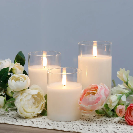 Glass Wax Flameless LED Candles (Set of 3)