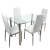 110cm Tempered Glass Dining Table Set with 4 Chairs