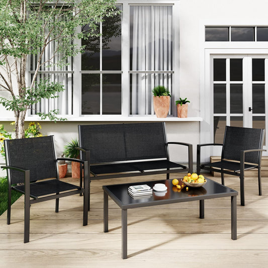 4-Piece Black Patio Set with Table and Lounge Chairs