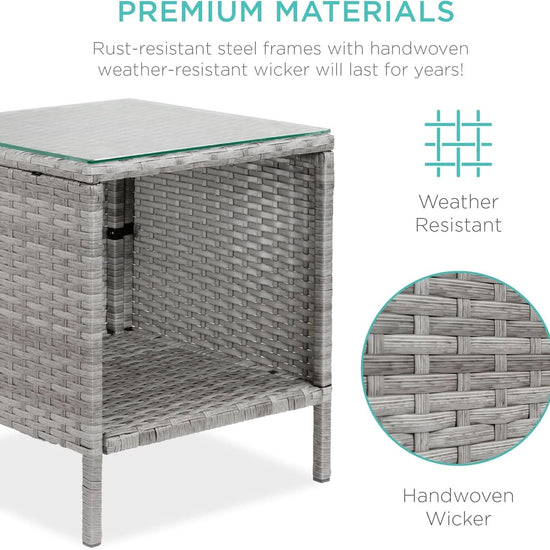 3 Piece Outdoor Wicker Bistro Set With Side Table-4
