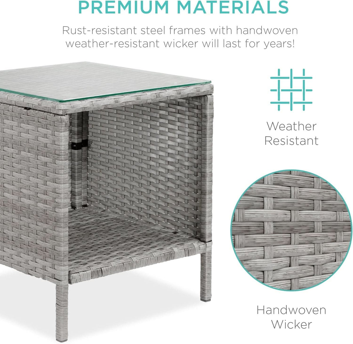3 Piece Outdoor Wicker Bistro Set With Side Table-4