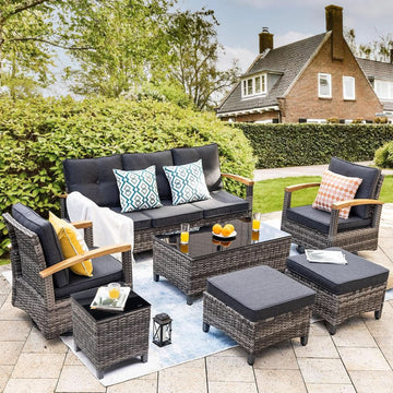 Outdoor Rattan Patio Set with Swivel Rockers, 7-Piece