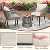 Beige 3-Piece Rattan Bistro Set with Chairs and Glass Side Table