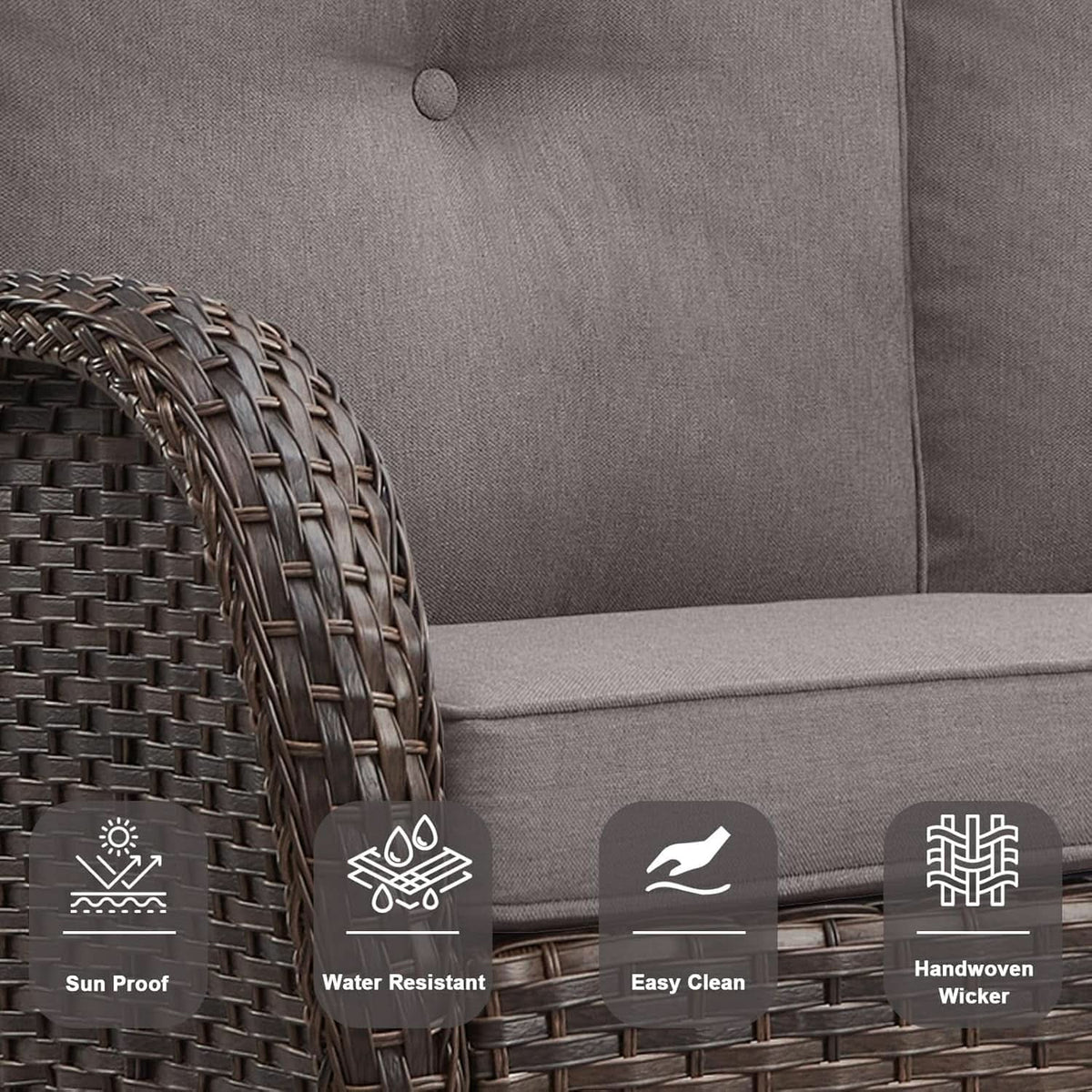 6 Piece Outdoor Patio Conversation Set Brown Wicker-4