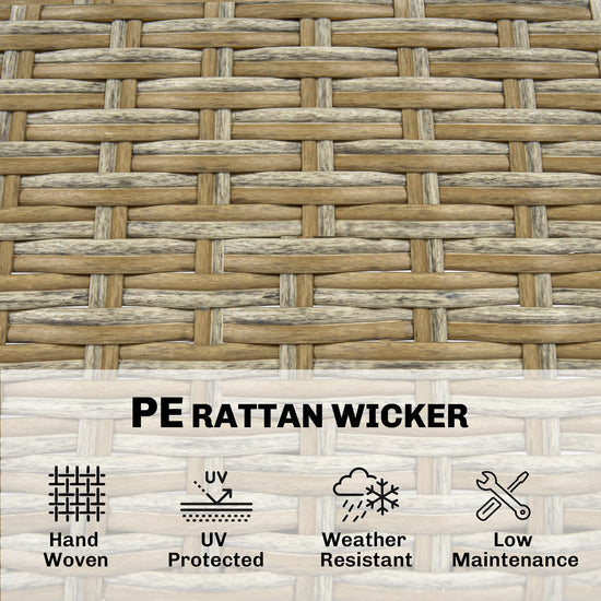 Wicker Bar Set — 5-piece with slatted acacia bar table and four cushioned wicker barstools