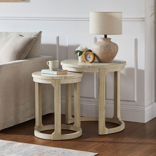 Oak Round Coffee & Side Table Set (2-Piece)