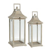 Set of 2 Ivory Wood & Glass Candle Lanterns