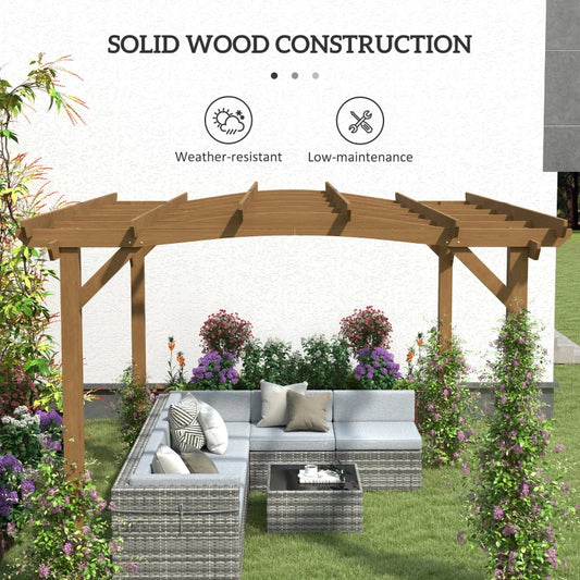 Fir Wood Pergola with Arched Roof, 10' x 12', Dark Brown
