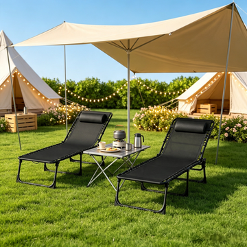 Folding Mesh Chaise Lounge Chairs, Set of 2