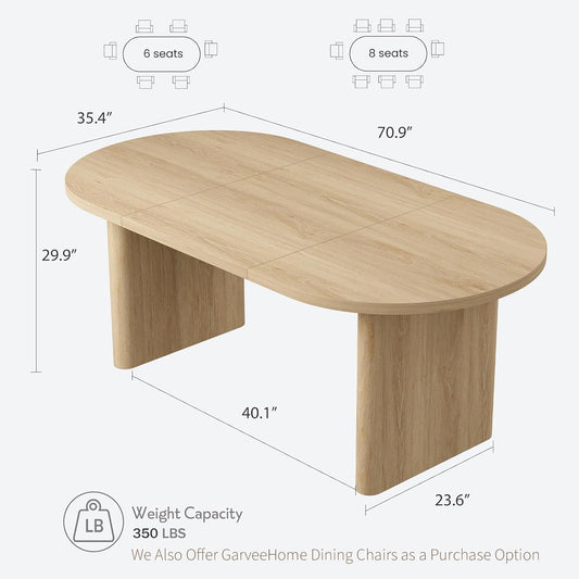 Oval Dining Table in Natural Oak Finish, Seats 6–8