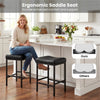 Set of 2 Black Backless Saddle Bar Stools with Footrest