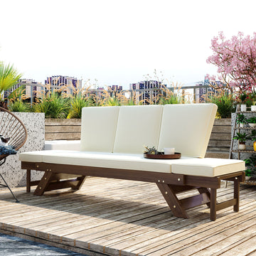 Adjustable Wood Daybed Sofa — Beige