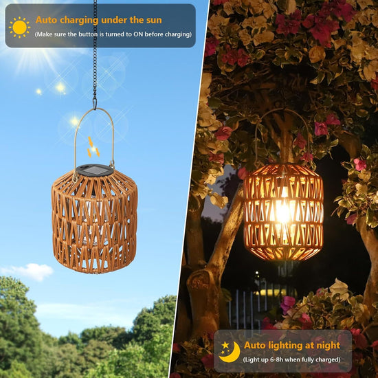 Solar Rattan Lanterns — Set of 2 — gallery image 2