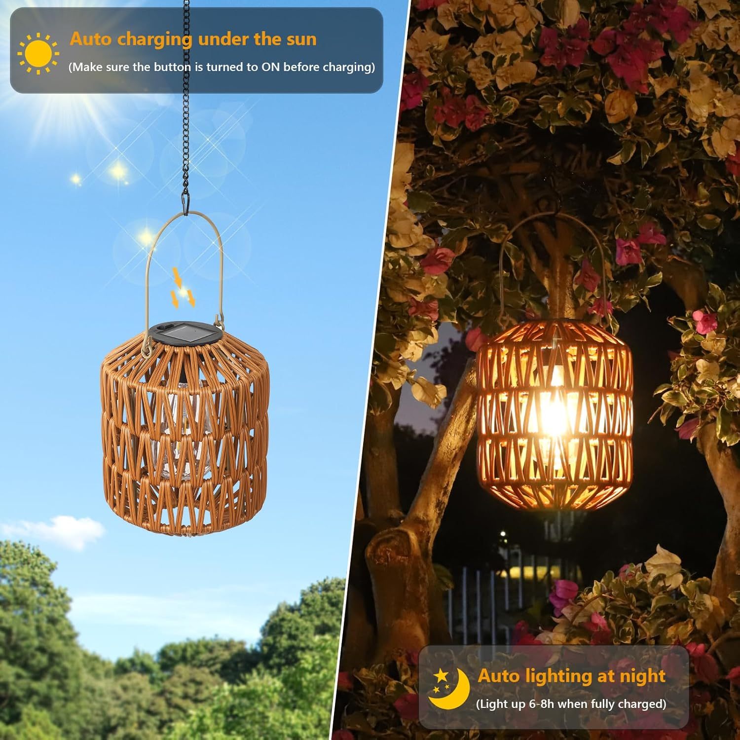 Solar Rattan Lanterns — Set of 2 — gallery image 2