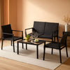 4-Piece Wicker Patio Conversation Set with Black Glass-Top Coffee Table