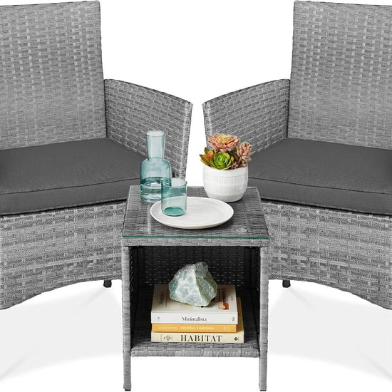 3 Piece Outdoor Wicker Bistro Set With Side Table-0