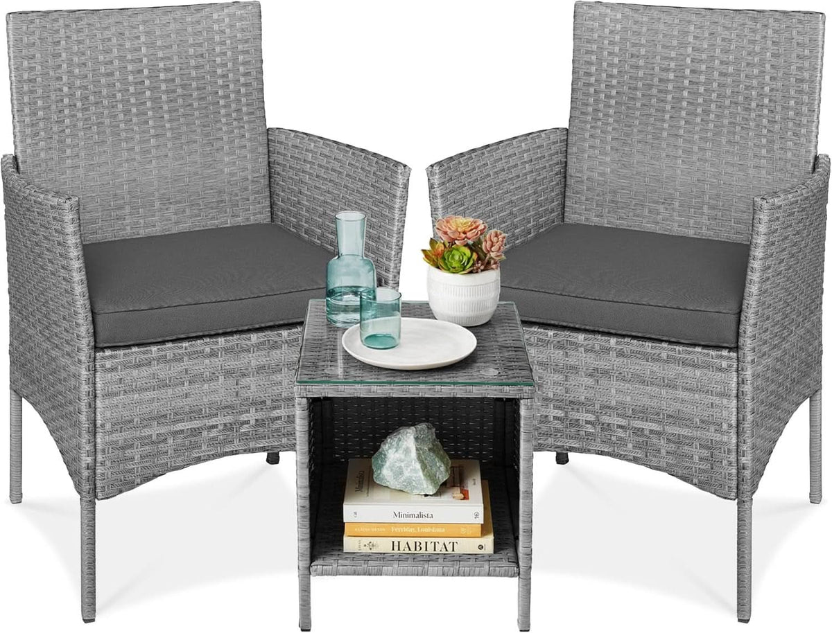 3 Piece Outdoor Wicker Bistro Set With Side Table-0