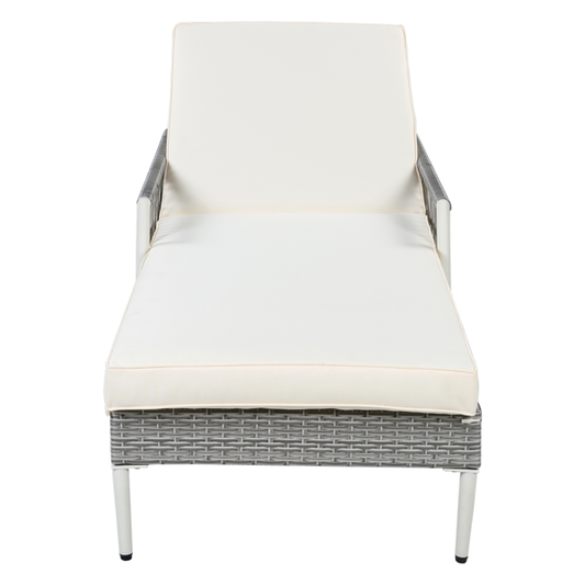 All-Weather PE Rattan Chaise Lounge with Cushion - Grey