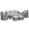 Six-Piece Outdoor Rattan Dining Set — Reclining Armchairs, Sofa & Table