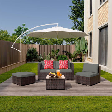 Wicker Patio Sectional Set — 5 Piece, Gray