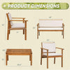 Acacia Wood 4-Piece Patio Conversation Set with Cushions