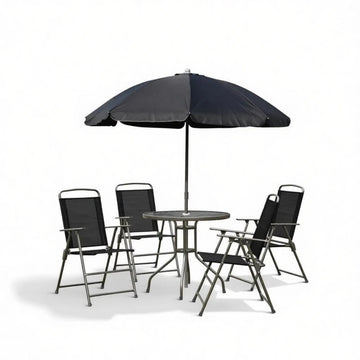 Black & Coffee 6-Piece Patio Dining Set for 4 with Umbrella