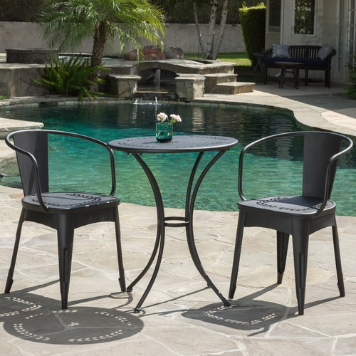 LOURDES 3-Piece Iron Bistro Set – Black Patio Table & 2 Chairs