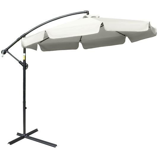 Cantilever Banana Parasol — 2.7m with Cross Base, Cream White