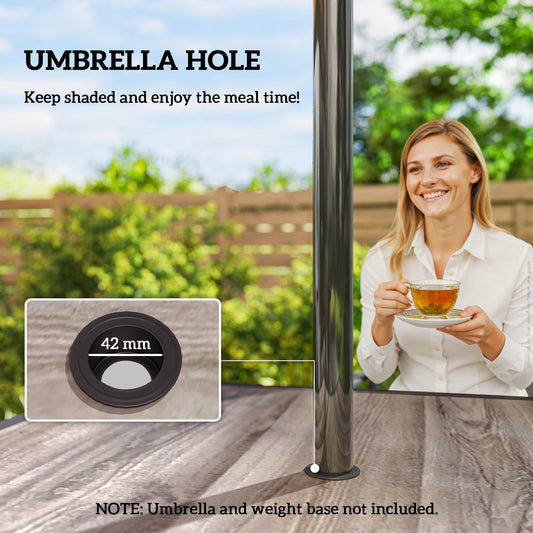 Square Outdoor Dining Table with Umbrella Hole & Shelf — Seats 4, Gray