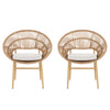 Cyril Outdoor Wicker Papasan Style Dining Chair  Teak Finished Leg And Light Brown Faux Rattan  Beige Cushion  Set Of 2