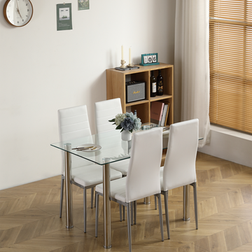 Rectangular Glass Dining Table with Stainless Steel Legs