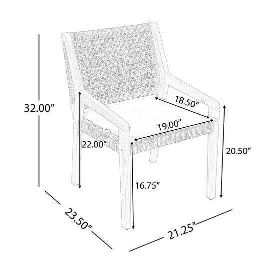 Modern Outdoor Dining Chairs Set Of 2 - All Weather Acacia Wood & Wicker Armchair With Armrests, Heavy Duty 400 Lbs Capacity,  Set Of 2 Per Box, For Patio, Garden, Or Deck