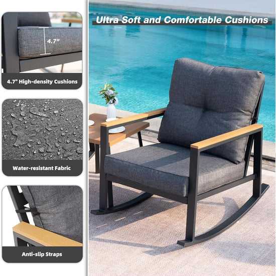 Outdoor Rocking Bistro Set with Thick Cushions-3