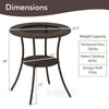 Round PE Wicker Bistro Table with Glass Top & Shelf