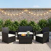 Rattan 4-Piece Conversation Set with Glass Table