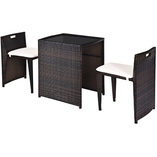 3-Piece Cushioned Wicker Patio Bistro Set