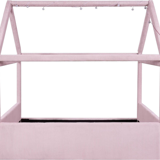 Full Sized House Shaped Corduroy Daybed Powder Pink-4