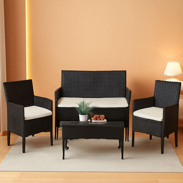 Outdoor Rattan 4-Piece Patio Conversation Set