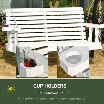 2-Seater Fir Wood Patio Swing Bench with Cup Holders