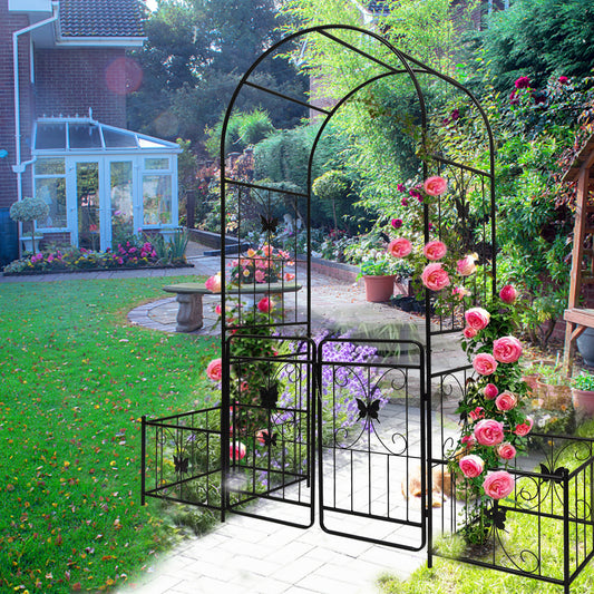 Garden Arch with Double Gate and Side Planter Stands