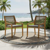Modern Outdoor Dining Chairs Set Of 2 - All Weather Acacia Wood & Wicker Armchair With Armrests, Heavy Duty 400 Lbs Capacity,  Set Of 2 Per Box, For Patio, Garden, Or Deck